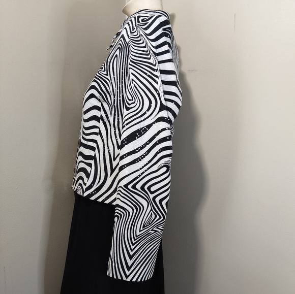 JOSEPH RIBKOFF Black White Zebra Sequin Women's Jacket 8 - Picture 2 of 10
